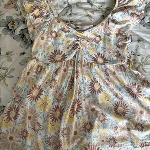 SO Floral Top with Yellow and Brown Accents